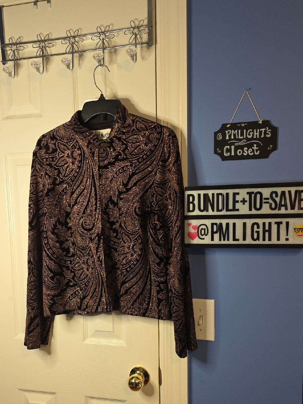 Sheri Martin New York Metallic Paisley Evening Jacket 12 Brown Tan Gold